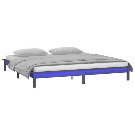 Vidaxl bedframe led massief hout grijs 120x190 cm