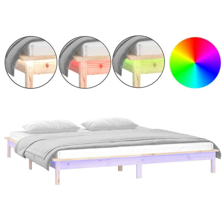 Vidaxl bedframe led massief hout 135x190 cm