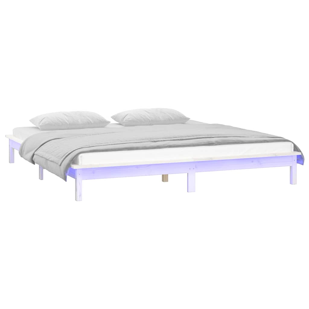 Vidaxl bedframe led massief hout wit 135x190 cm