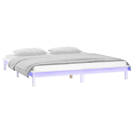 Vidaxl bedframe led massief hout wit 135x190 cm