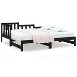 Vidaxl slaapbank uitschuifbaar massief grenenhout zwart 2x(90x190) cm