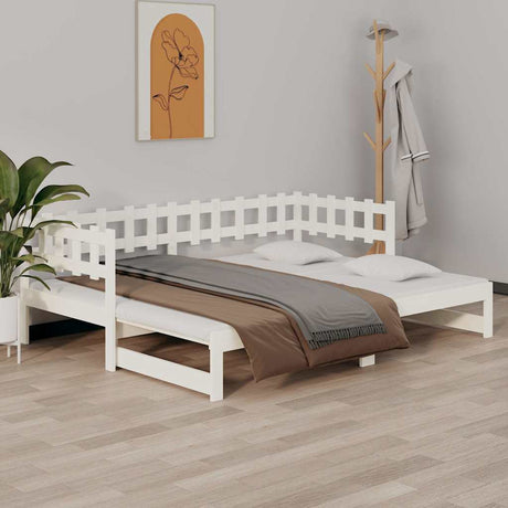 Vidaxl slaapbank uitschuifbaar massief grenenhout wit 2x(90x190) cm