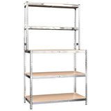 VIDAXL-Arbeitstabelle 5-Schichten mit Regalen Stahl verarbeitet Holz Silber Farbe