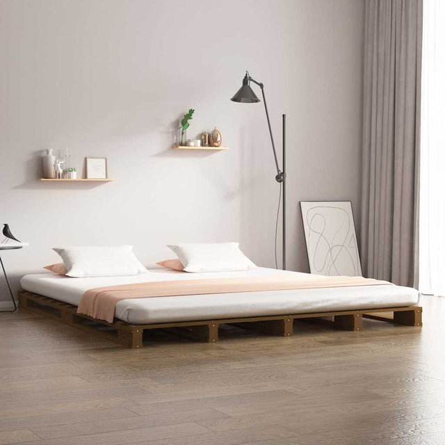 Vidaxl palletbed massief grenenhout honingbruin 140x190 cm