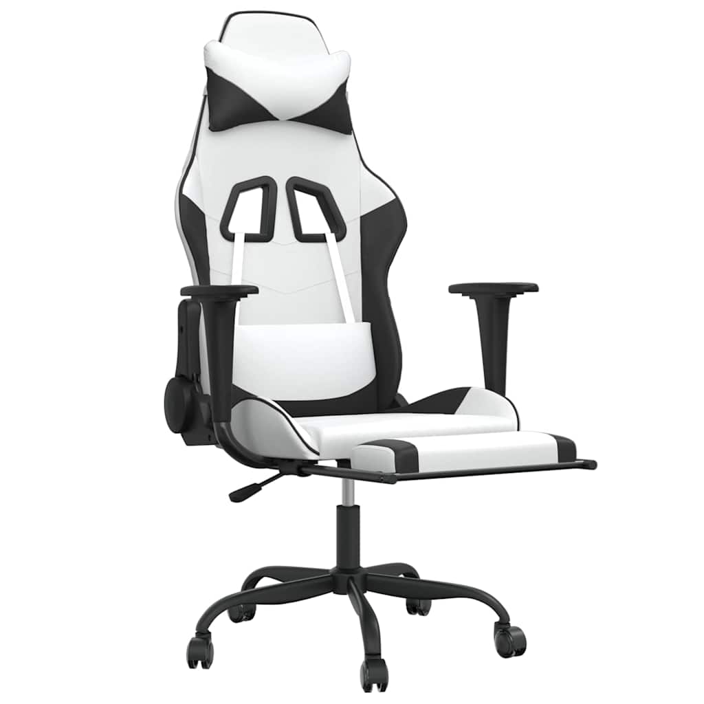 Vidaxl massage gamestoel met voetensteun kunstleer zwart en wit