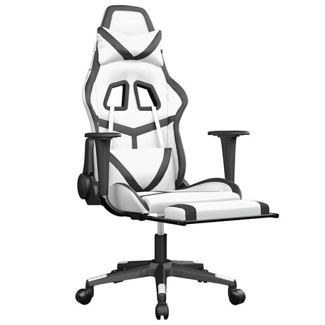 Vidaxl massage gamestoel met voetensteun kunstleer wit en zwart