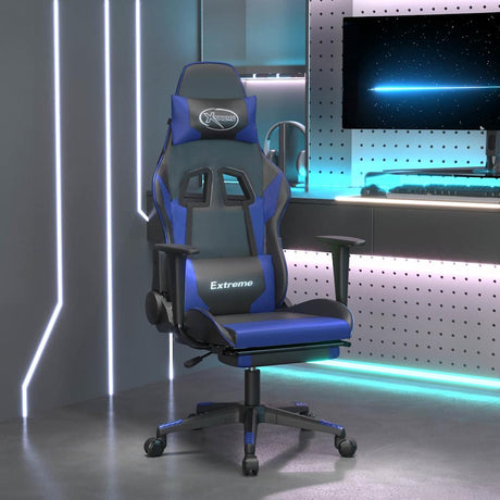 Vidaxl massage gamestoel met voetensteun kunstleer zwart en blauw