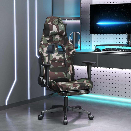 Vidaxl massage gamestoel met voetensteun stof zwart en camouflage