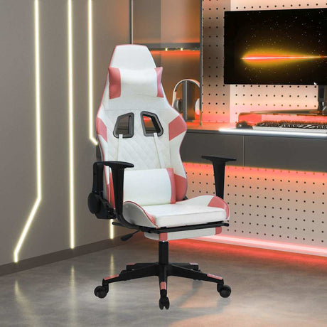 Vidaxl massage gamestoel met voetensteun kunstleer wit en roze