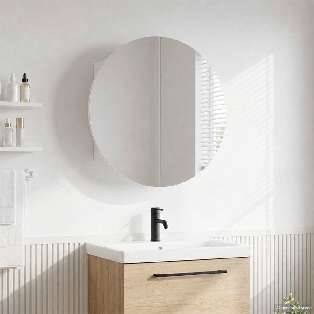 Vidaxl badkamerkast met ronde spiegel en led 47x47x17,5 cm wit
