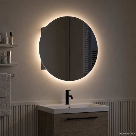 Vidaxl badkamerkast met ronde spiegel en led 54 x 54 x 17,5 cm zwart