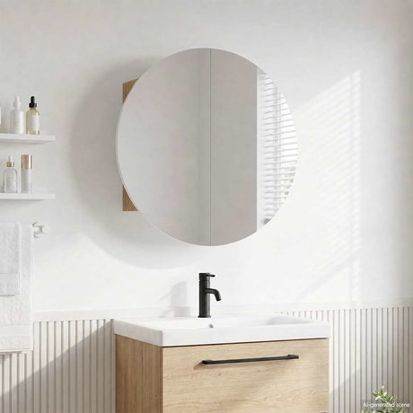 Vidaxl badkamerkast met ronde spiegel en led 54 x 54 x 17,5 cm eiken