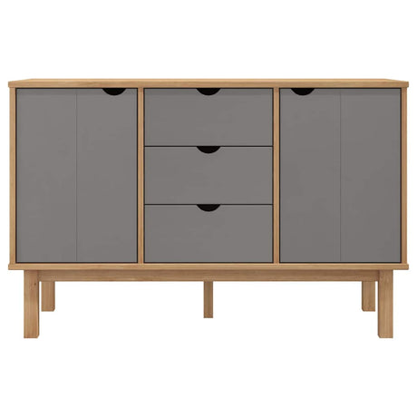 Vidaxl dressoir otta 113,5x43x73 cm massief grenenhout bruin en grijs