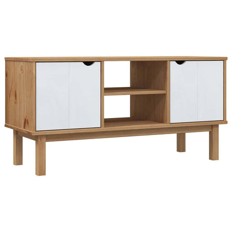 Vidaxl tv-meubel otta 113,5x43x57 cm massief grenenhout bruin en wit