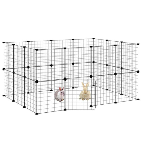 Vidaxxl Haustierkäfig mit Tür 28 Paneele 35x35 cm Stahl schwarz