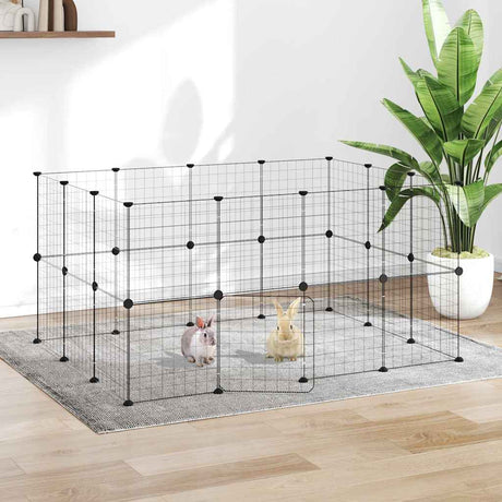 Vidaxxl Haustierkäfig mit Tür 28 Paneele 35x35 cm Stahl schwarz