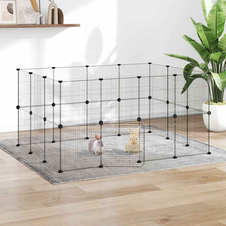 Vidaxxl Haustierkäfig mit Tür 28 Paneele 35x35 cm Stahl schwarz
