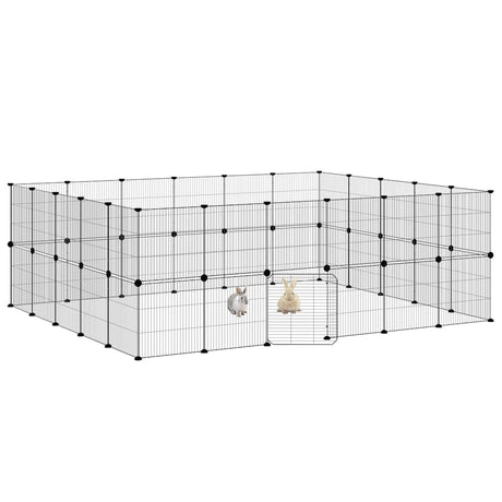 Vidaxl -Haustiere Käfig mit Tür 44 Paneele 35x35 cm Stahl schwarz