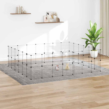 Vidaxxl Haustierkäfig mit Tür 52 Paneele 35x35 cm Stahl schwarz