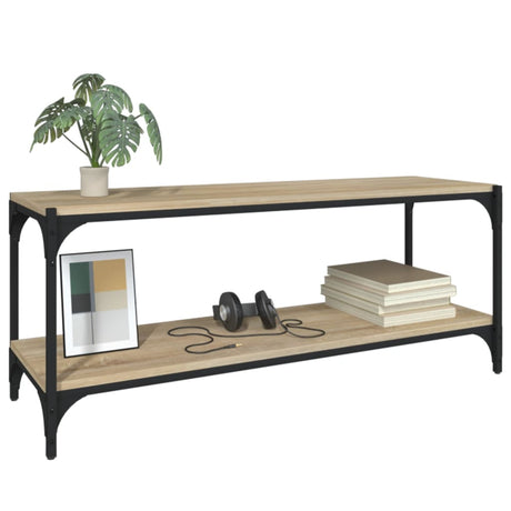 Vidaxl tv-meubel 100x33x41 cm bewerkt hout en staal sonoma eikenkleur