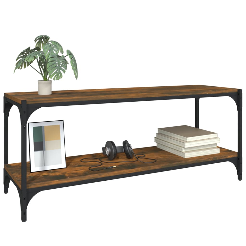 Vidaxl tv-meubel 100x33x41 cm bewerkt hout en staal gerookt eikenkleur