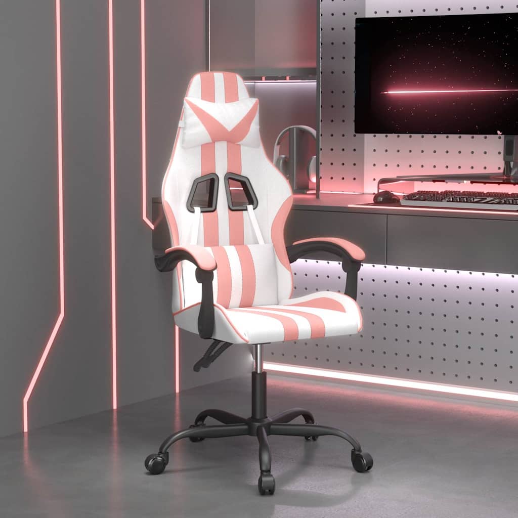 Vidaxl gamestoel draaibaar kunstleer wit en roze