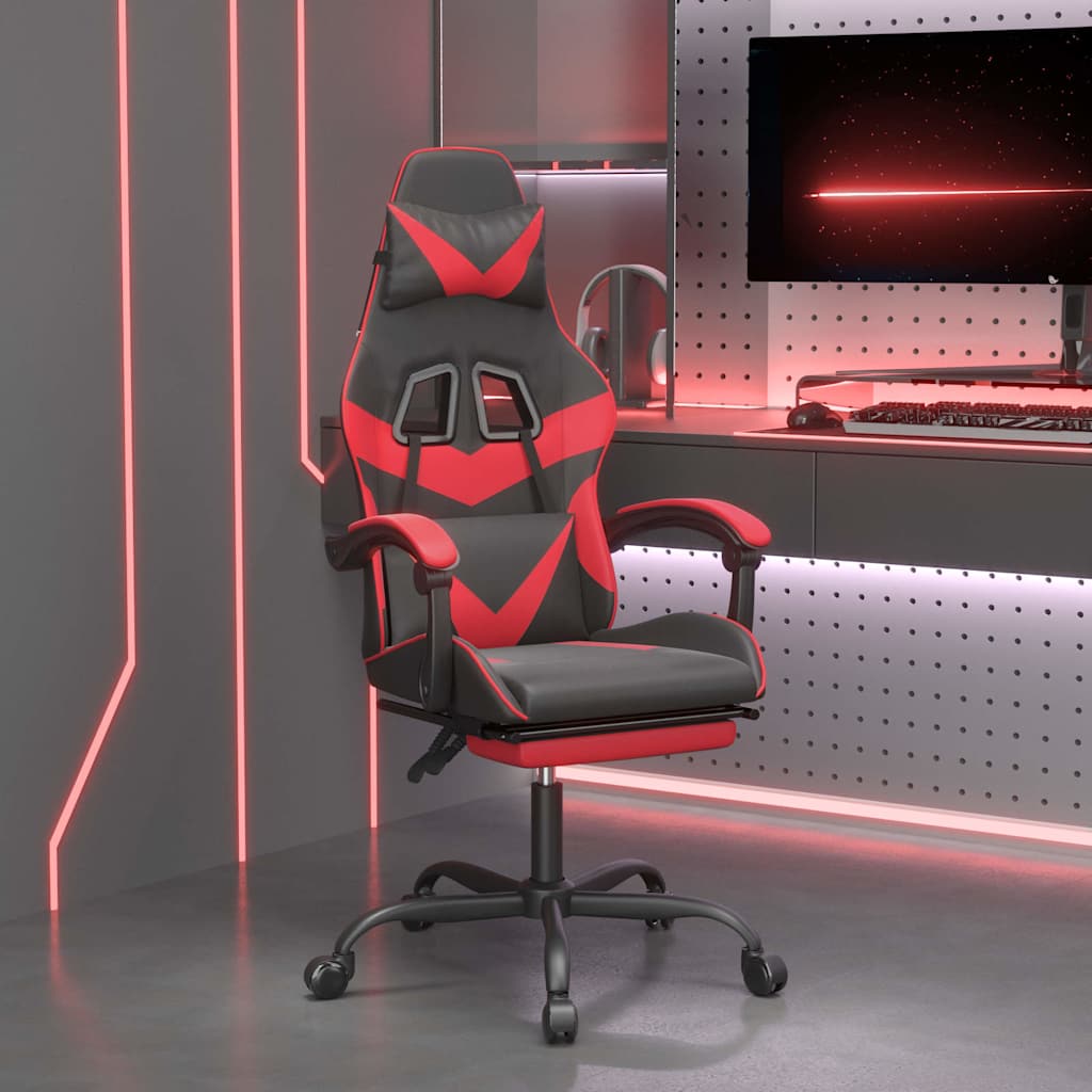 Vidaxl gamestoel draaibaar met voetensteun kunstleer zwart en rood