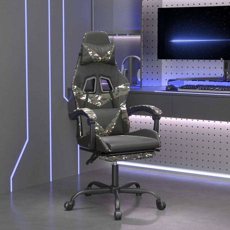 Vidaxl gamestoel draaibaar met voetensteun kunstleer zwart camouflage