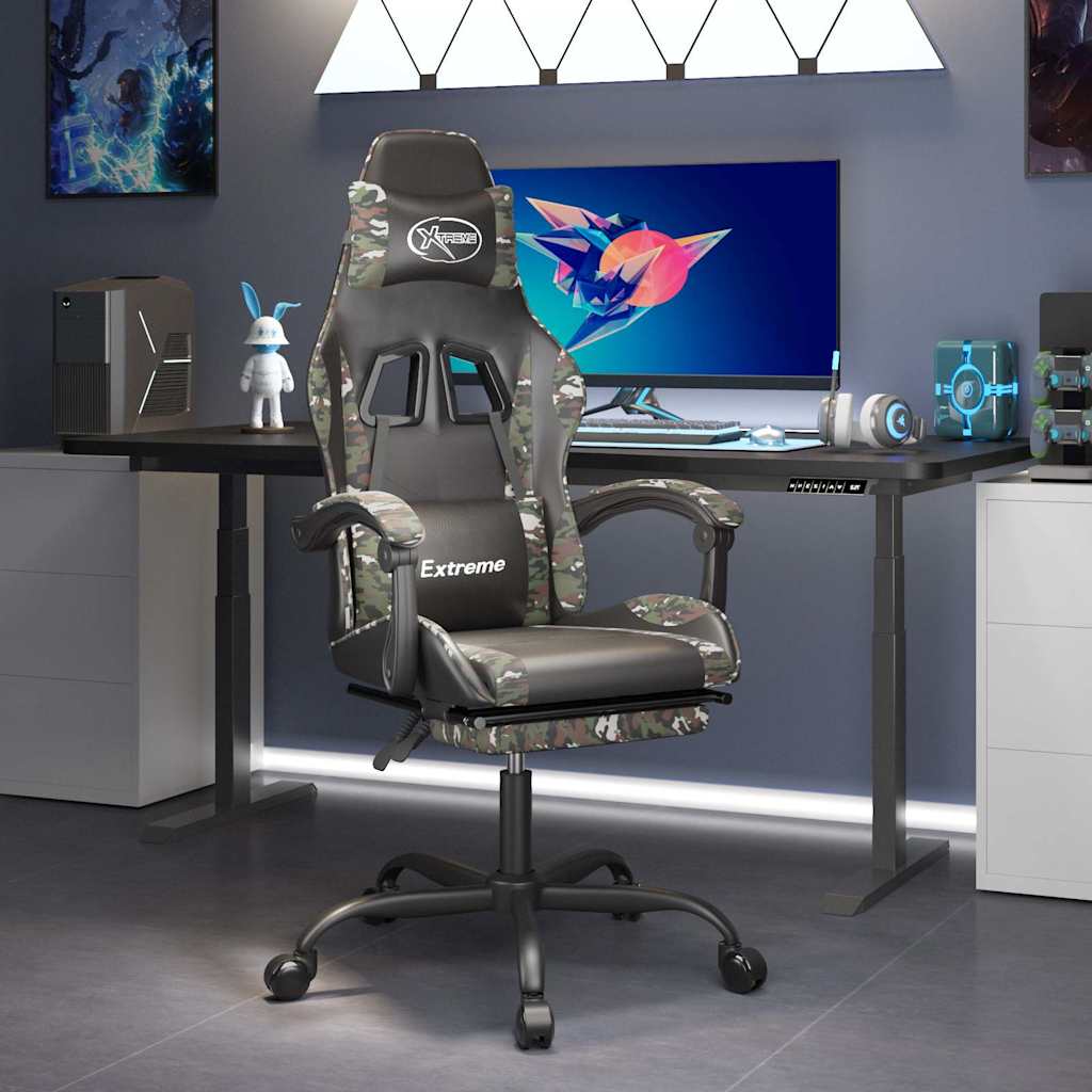 Vidaxl gamestoel draaibaar met voetensteun kunstleer zwart camouflage
