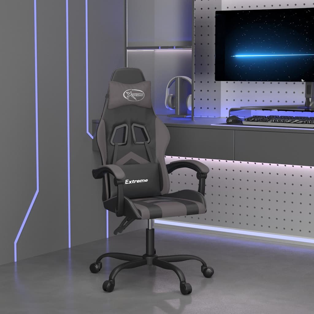 Vidaxl gamestoel draaibaar kunstleer zwart en grijs