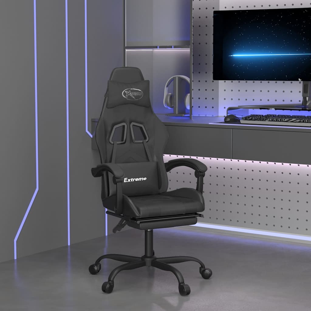 Vidaxl gamestoel draaibaar met voetensteun kunstleer zwart