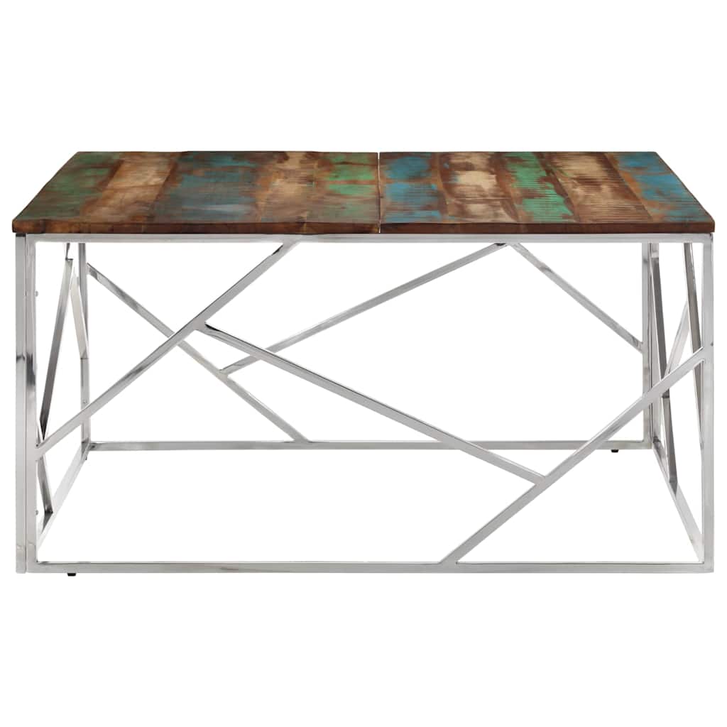 Vidaxl salontafel roestvrij staal en massief gerecycled hout zilver