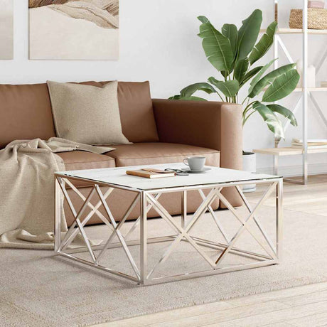 Vidaxl salontafel 80x80x40 cm roestvrij staal en glas zilverkleurig