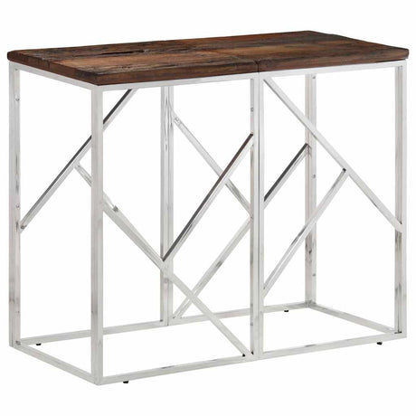 Vidaxl wandtafel roestvrij staal en massief bielshout zilverkleurig