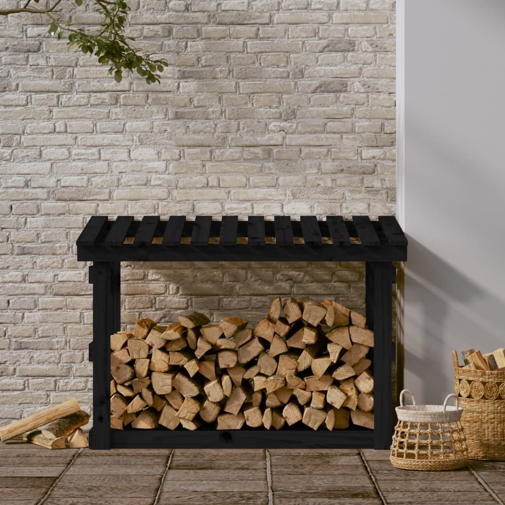 Vidaxl -Kamin Trek 108x64.5x77 cm Festkiefer Holz schwarz