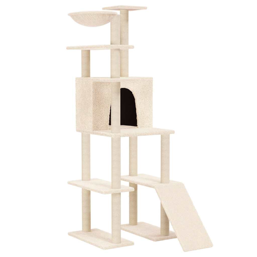 Vidaxl -Katzenmöbel mit Sisal -Kratzerpfosten 166 cm creme -gelenkt