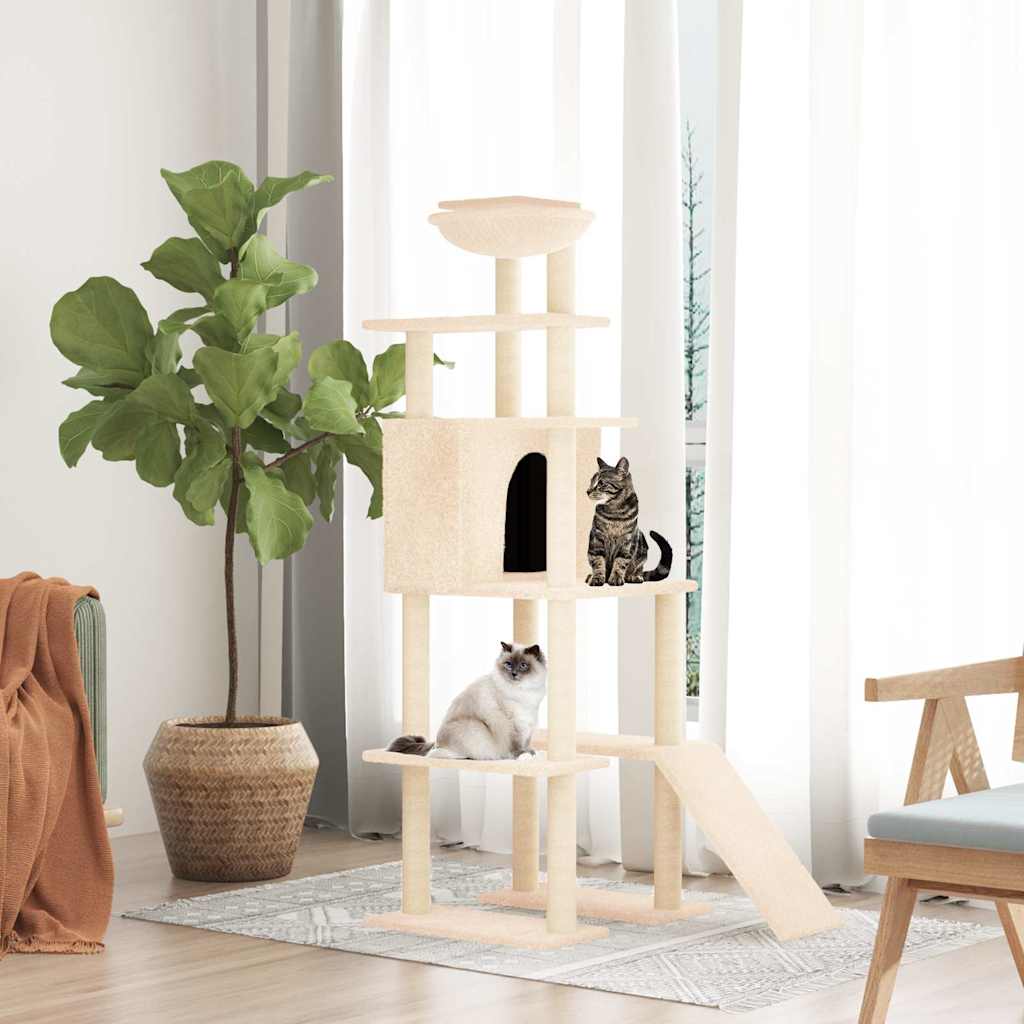 Vidaxl -Katzenmöbel mit Sisal -Kratzerpfosten 166 cm creme -gelenkt
