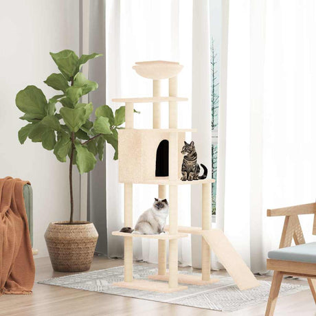 Vidaxl -Katzenmöbel mit Sisal -Kratzerpfosten 166 cm creme -gelenkt