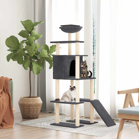 Vidaxl -Katzenmöbel mit Sisal -Kratzerpfosten 166 cm dunkelgrau