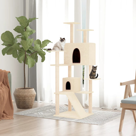 Vidaxl -Katzenmöbel mit Sisal -Kratzerpfosten 153 cm creme -gelenkt