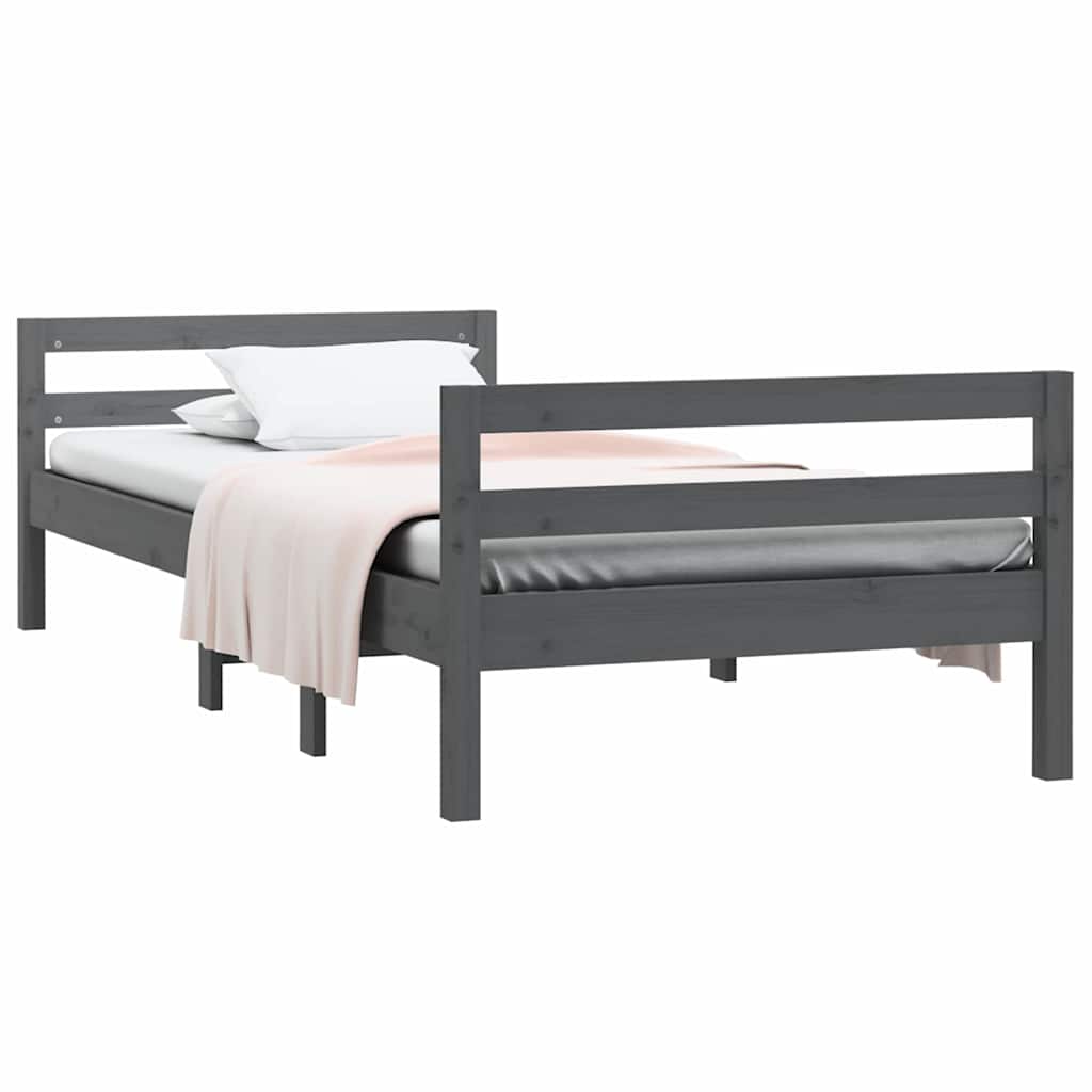 Vidaxl bedframe 75x190 cm massief grenenhout grijs
