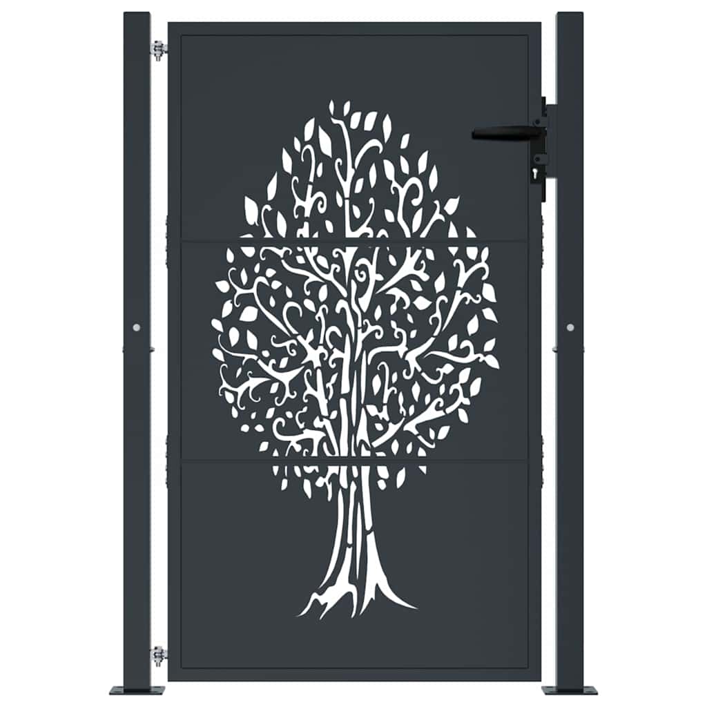 Vidaxxl Tor 100x125 cm mit Baumdesign Stahl Anthrazit