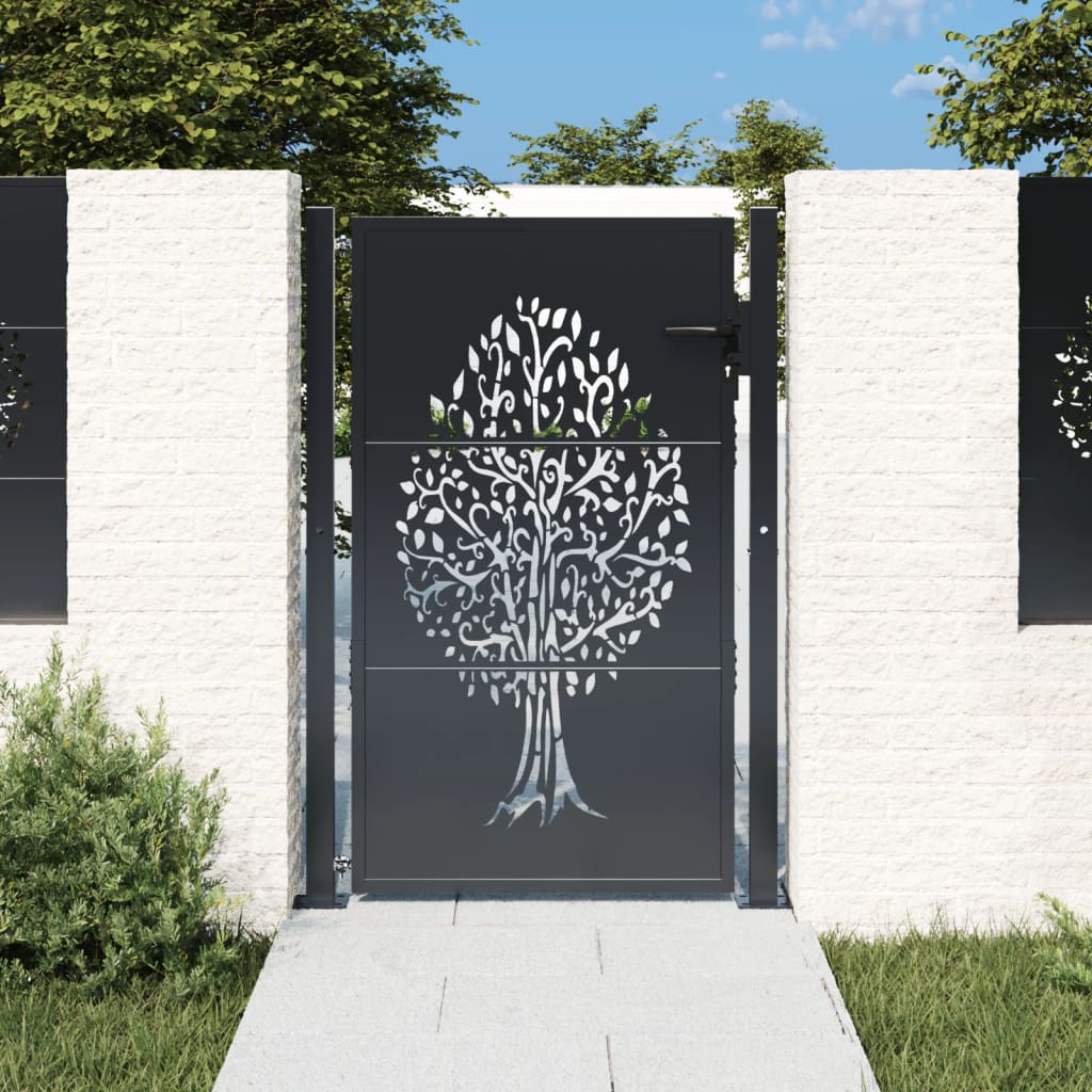 Vidaxxl Tor 100x125 cm mit Baumdesign Stahl Anthrazit