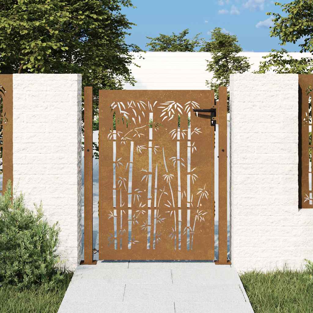 Vidaxxl-Tor 105 x 155 cm, Bambus-Design, Cortenstahl