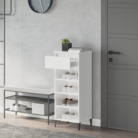 VIDAXL -Schuhregal 40x36x105 cm verarbeitetes Holz Hochglanz weiß