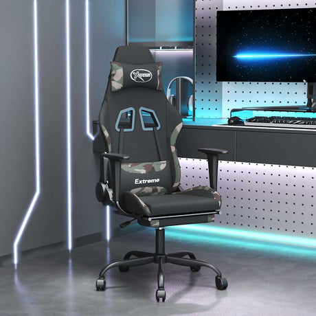 Vidaxl gamestoel met voetensteun stof zwart en camouflage