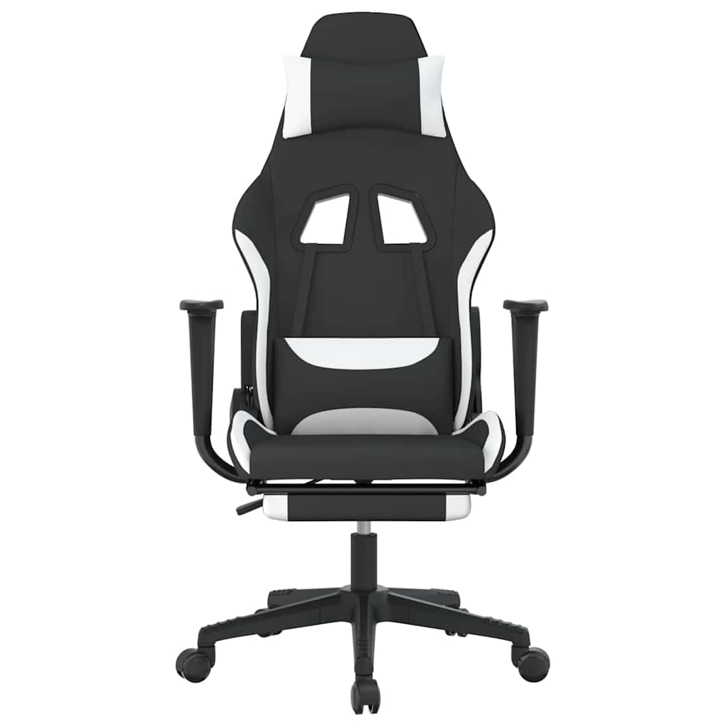 Vidaxl gamestoel met voetensteun stof zwart en wit