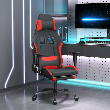 Vidaxl gamestoel met voetensteun stof zwart en rood