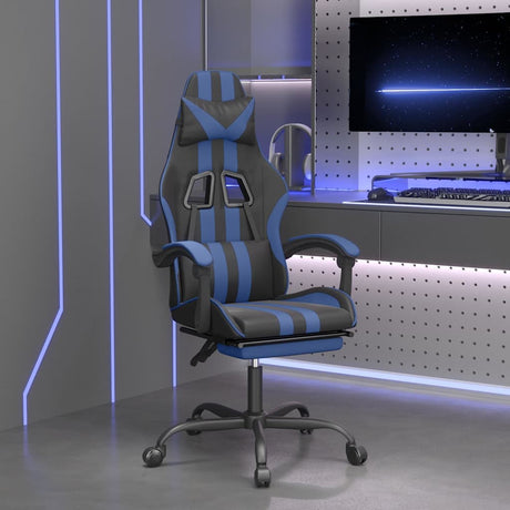 Vidaxl gamestoel met voetensteun kunstleer zwart en blauw