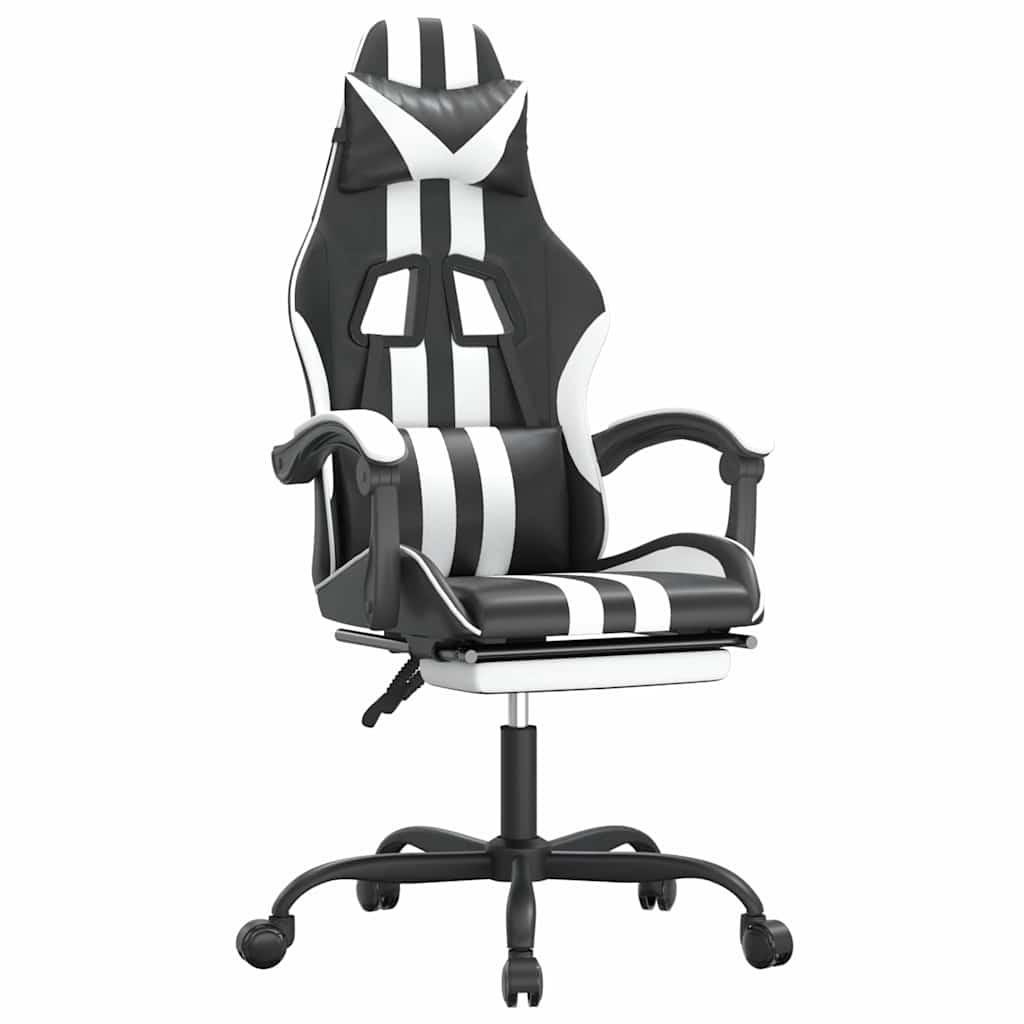 Vidaxl gamestoel met voetensteun kunstleer zwart en wit